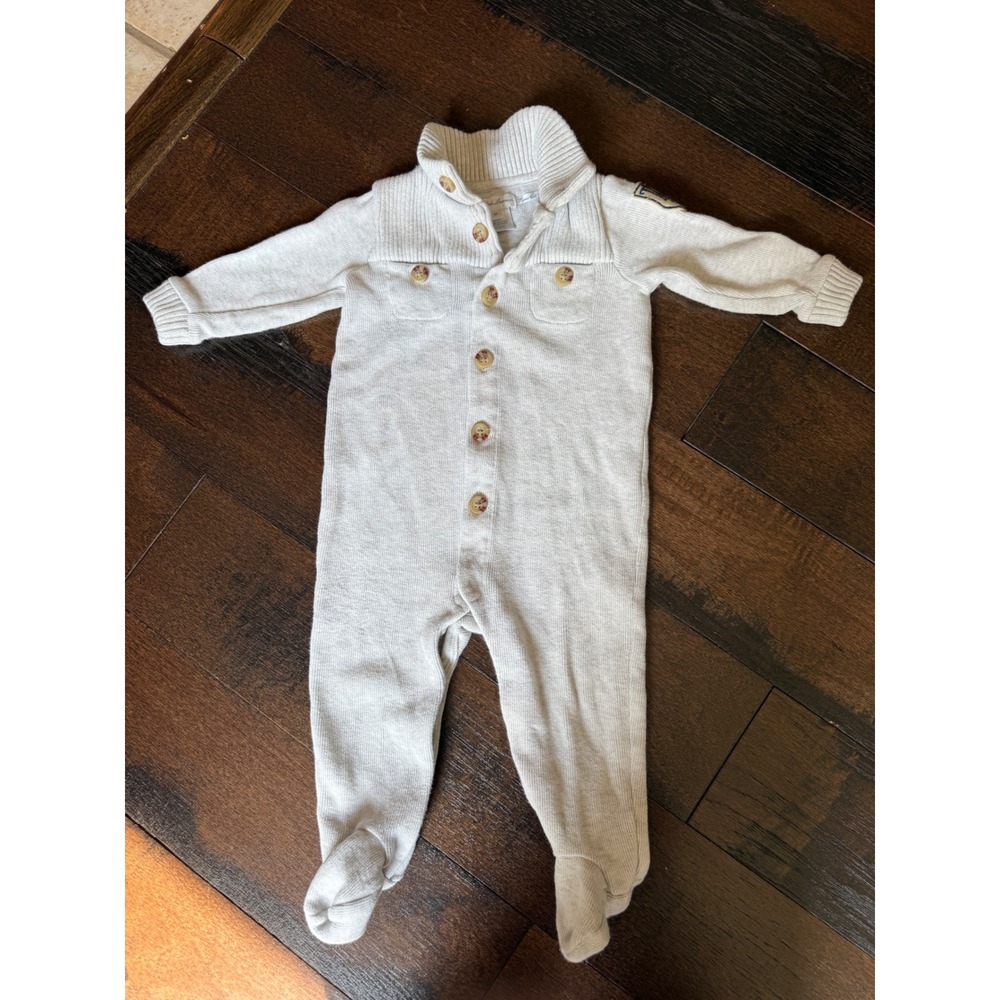 Ralph Lauren Knit Romper baby 9Mos Gray Pima Cotton Footed Coverall RL Crest